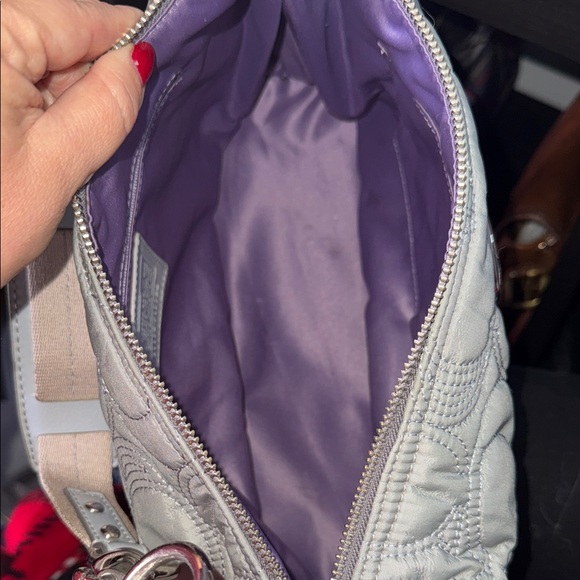 Coach Light Grey Silver Quilted Nylon Signature Hobo Bag - Picture 12 of 14